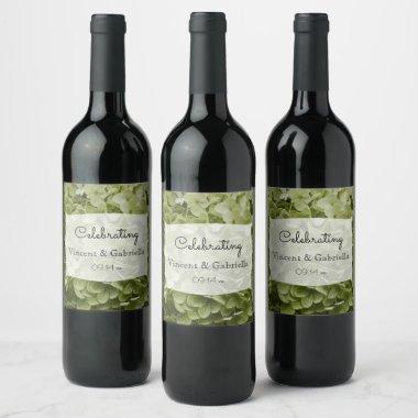 Green Annabelle Hydrangea Flowers Wedding Wine Label
