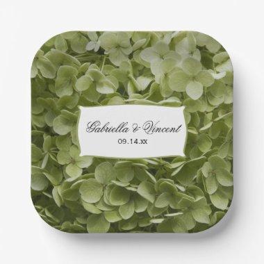 Green Annabelle Hydrangea Wedding Paper Plates