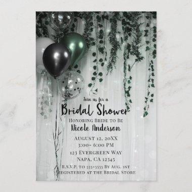 Green Black Balloons Jungle Ivy Bridal Shower Invitations
