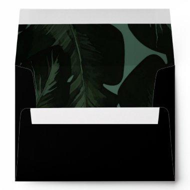 Green & Black Chic Tropical Leaves Wedding Envelope
