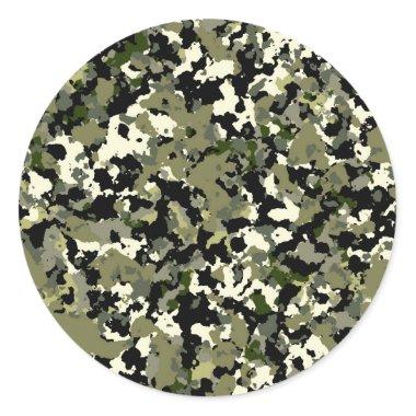 Green Black Cream Camouflage Pattern Favor Classic Round Sticker