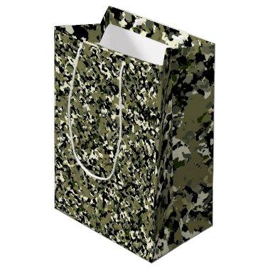Green Black Cream Camouflage Pattern Party Medium Gift Bag