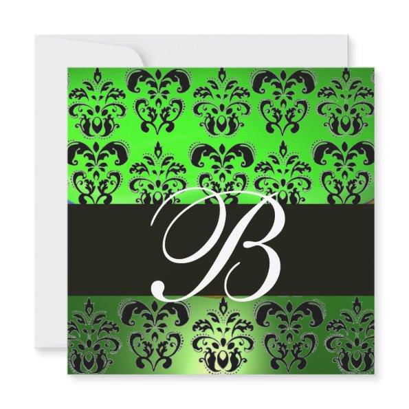 GREEN BLACK DAMASK MONOGRAM , white