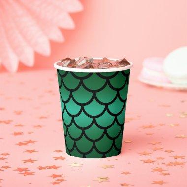 Green & Black Mermaid Scales Birthday Party Paper Cups