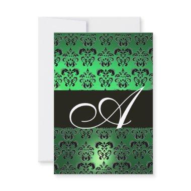 GREEN BLACK WHITE DAMASK MONOGRAM Invitations