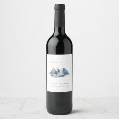 Green Blue Pine Woods Mountain Bridal Shower Wine Label