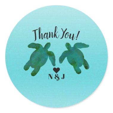 Green Blue Watercolor Ocean 2 Sea Turtles Classic Round Sticker