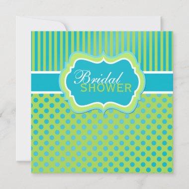 Green Blue White Polka Dot Stripe Shower Invite
