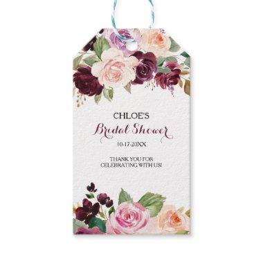 Green Blush Burgundy Floral Bridal Shower Gift Tags