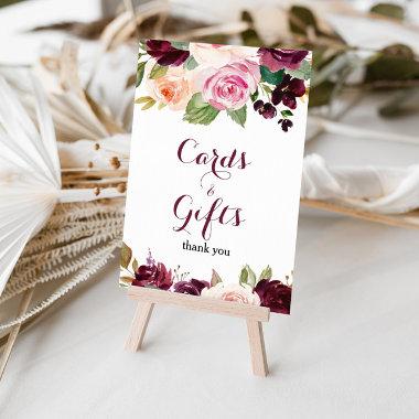 Green Blush Burgundy Floral Invitations and Gifts Sign