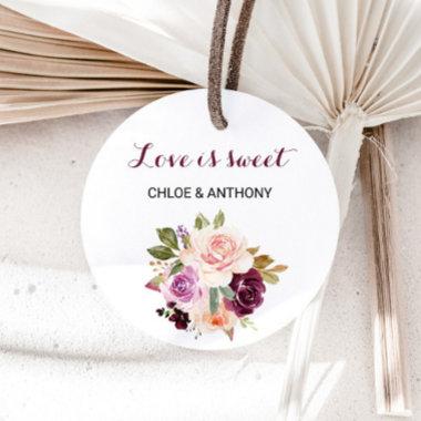 Green Blush Burgundy Floral Love is Sweet Wedding Classic Round Sticker