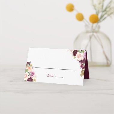 Green Blush Burgundy Floral Wedding Place Invitations