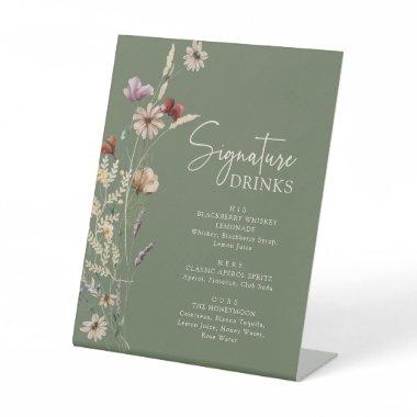 Green Boho Signature Drinks Pedestal Sign