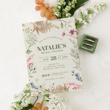 Green Botanical Floral Wildflower Bridal Shower Invitations