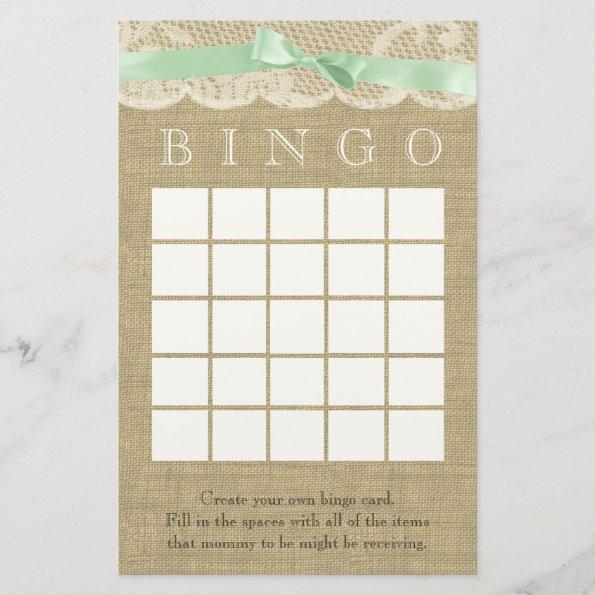 Green Bow and Vintage Lace Shower Bingo