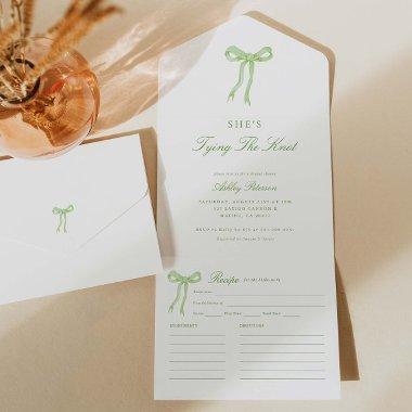 Green Bow She's Tying the Knot Bridal Shower All In One Invitations