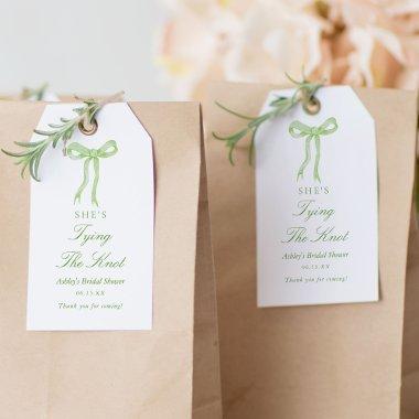 Green Bow She's Tying The Knot Bridal Shower Gift Tags