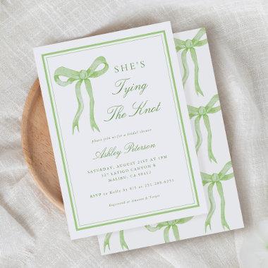 Green Bow She's Tying The Knot Bridal Shower Invitations