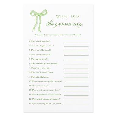 Green Bow What Did The Groom Say Bridal Game