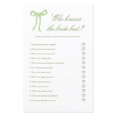 Green Bow Who Knows the Bride Best Bridal Game