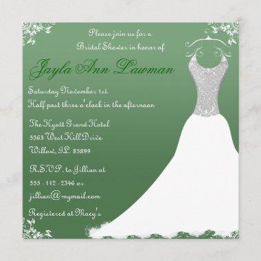 Green Bridal Shower Wedding Gown Invitations