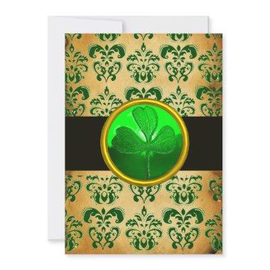 GREEN BROWN DAMASK PARCHMENT WITH SHAMROCK Black Invitations