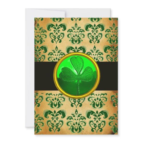 GREEN BROWN DAMASK PARCHMENT WITH SHAMROCK Black