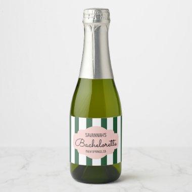 Green Cabana Stripes Bachelorette Party Favor Sparkling Wine Label