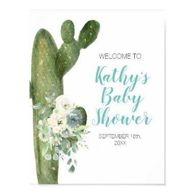 Green Cactus White Flowers Taco 'bout Love Welcome Poster