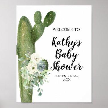 Green Cactus White Flowers Taco 'bout Love Welcome Poster