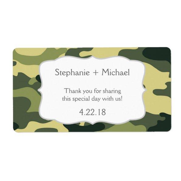 Green Camouflage Camo Water Bottle Favor Label