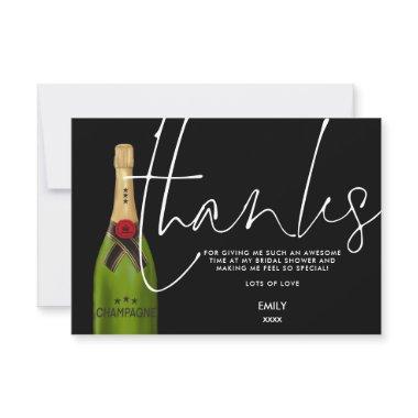 Green Champagne Bottle Script Black Bridal Shower Thank You Invitations