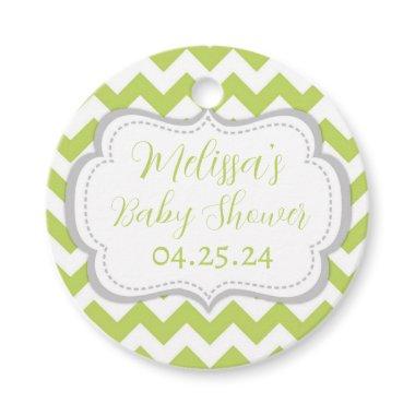 Green Chevron Baby Shower Circle Favor Tags