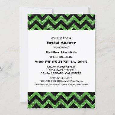 Green Chevron Glitter Bridal Shower Invite