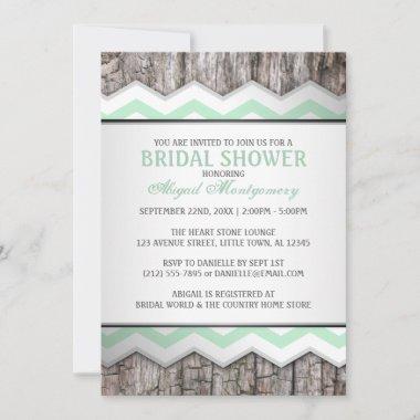 Green Chevron & Wood Rustic Bridal Shower Invitations