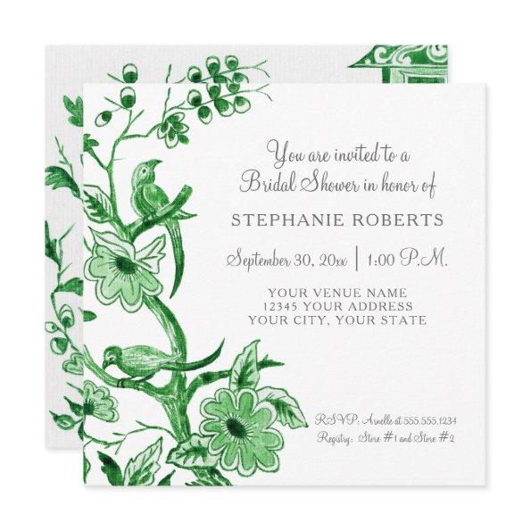 Green Chinoiserie Floral Watercolor