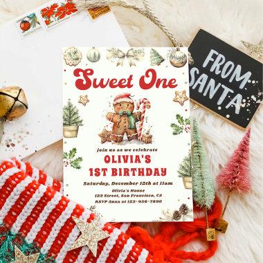 Green Christmas Cookie Sweet One 1st Birthday Invitations