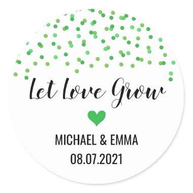 Green Confetti Heart Let Love Grow Classic Round Sticker