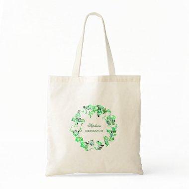 Green Crest Custom Name Weddings Bridesmaid Favor Tote Bag