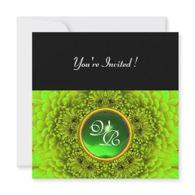 GREEN DAHLIA,EMERALD,Bright Green ,Black Party Invitations