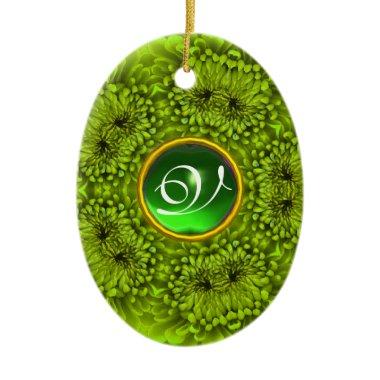 GREEN DAHLIA EMERALD MONOGRAM CERAMIC ORNAMENT