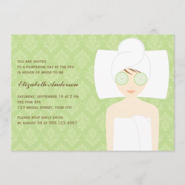 Green Damask Pattern Spa Bridal Shower Invitations