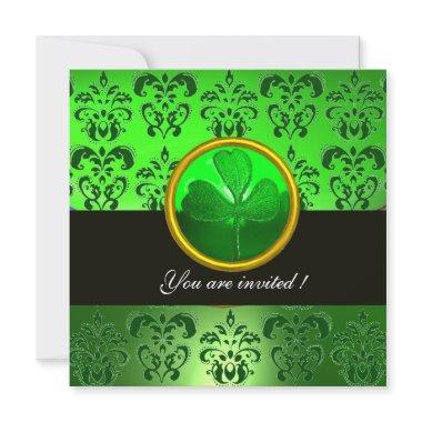 GREEN DAMASK WITH SHAMROCK ,black Invitations