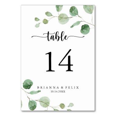 Green Delight Eucalyptus Calligraphy Wedding Table Number