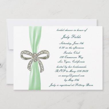 Green Diamond Bow Bridal Shower Invitations