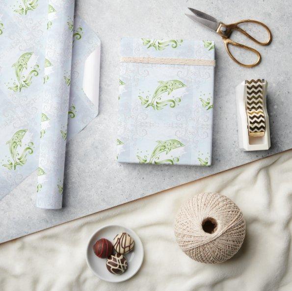 Green Dolphin Wedding Wrapping Paper