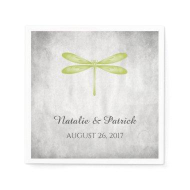 Green Dragonfly Wedding Paper Napkins