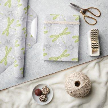 Green Dragonfly Wedding Wrapping Paper