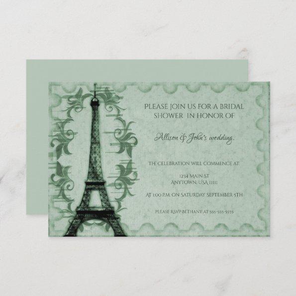 Green Eiffel Tower Bridal Shower Invitations
