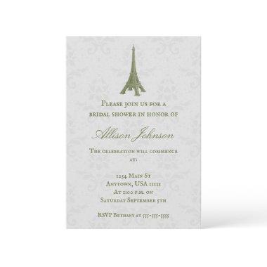 Green Eiffel Tower Damask  Invite